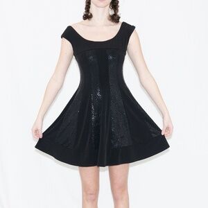 Y2k black sequin mini dress size 8 petite connected polyester spandex